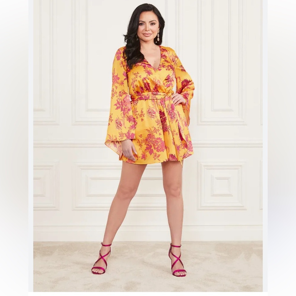 Marciano Silky V-neck Romper with Bell Sleeves - Size S